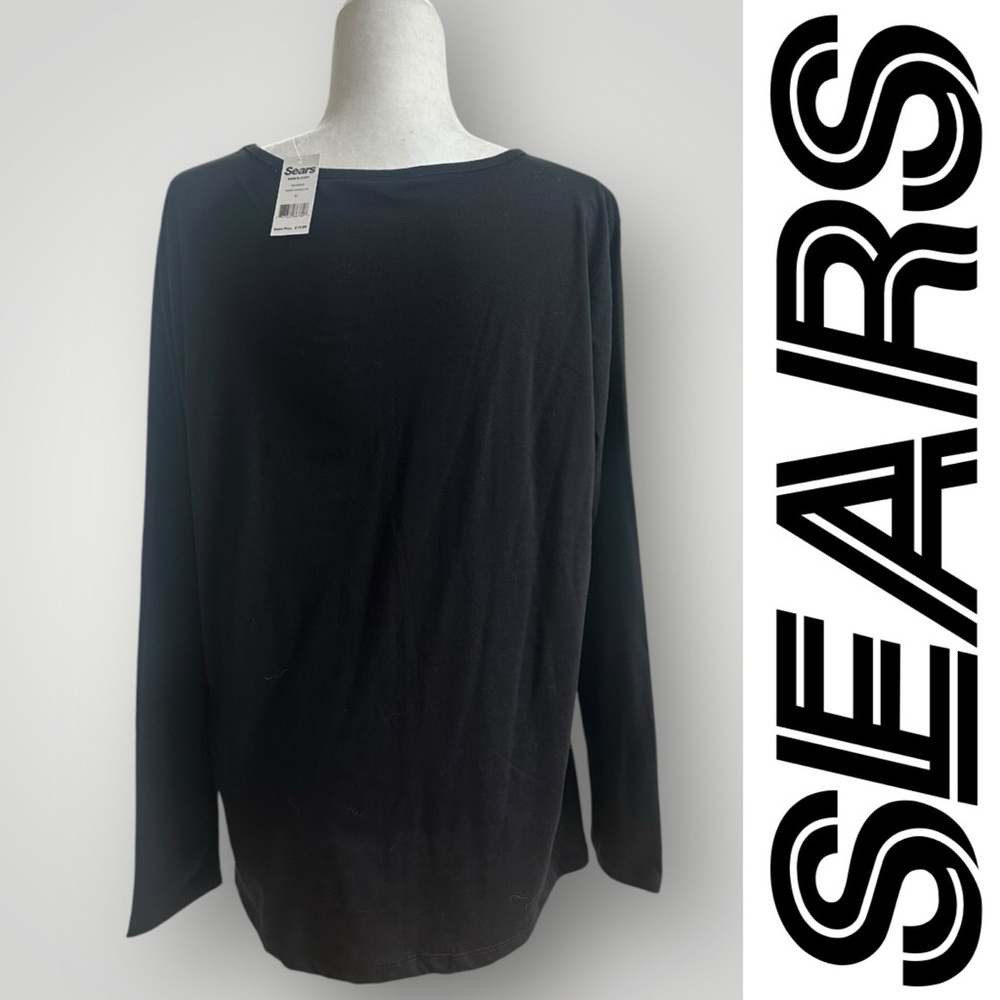 NWT Sears Black Festive Women's Long Sleeve Tee, Size XL, MSRP $20 - Picture 2 of 6